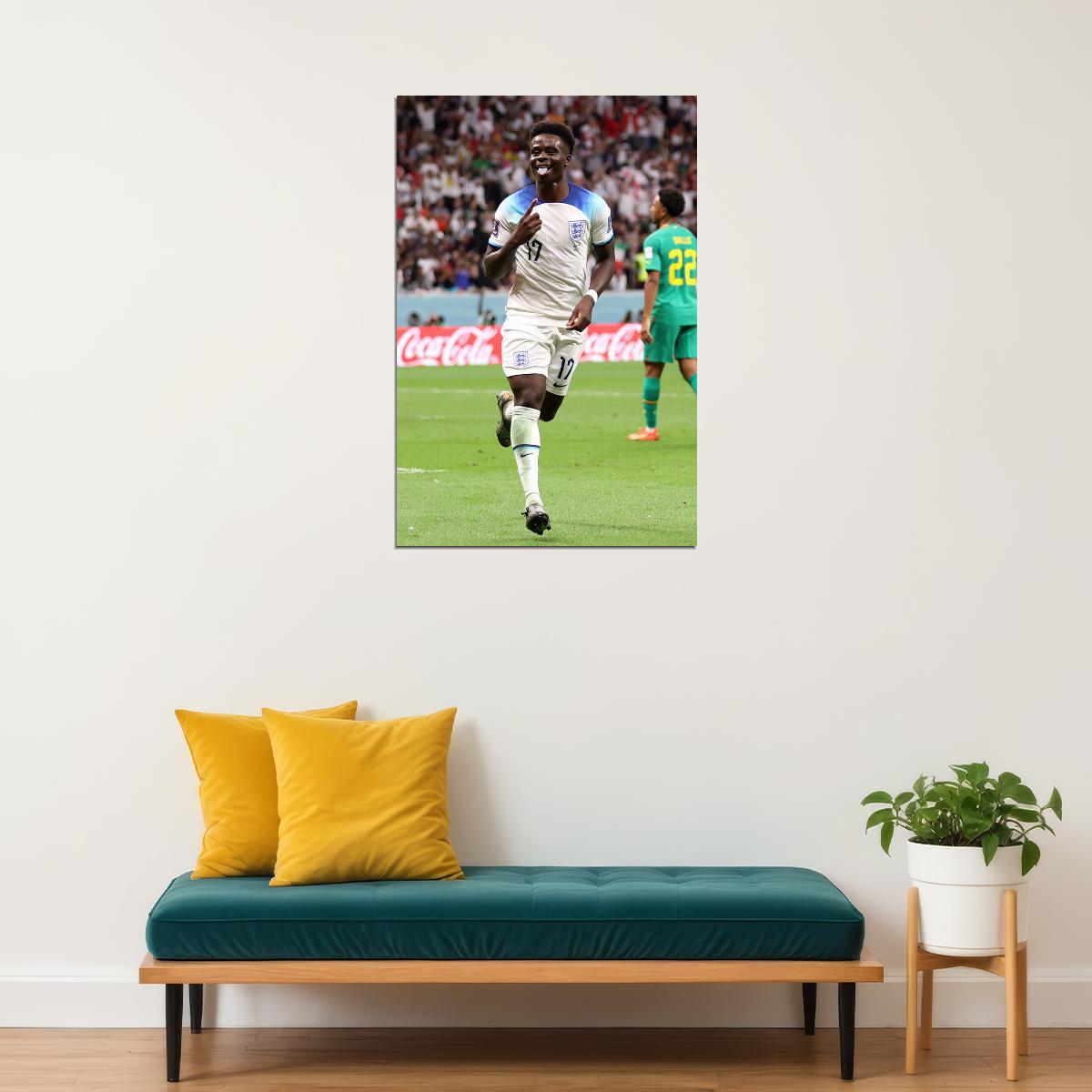 Bukayo Saka Goal Celebration England World Cup Poster Wall Art Print Home Wall Decor - xonomax