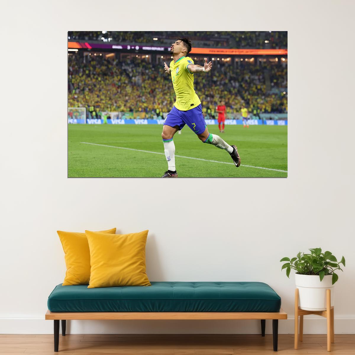 Lucas Paqueta Goal Celebration Brazil World Cup Fans Poster Wall Art Print Home Wall Decor - xonomax