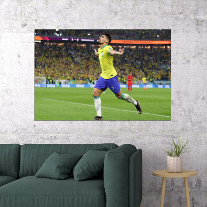Lucas Paqueta Goal Celebration Brazil World Cup Fans Poster Wall Art Print Home Wall Decor - xonomax