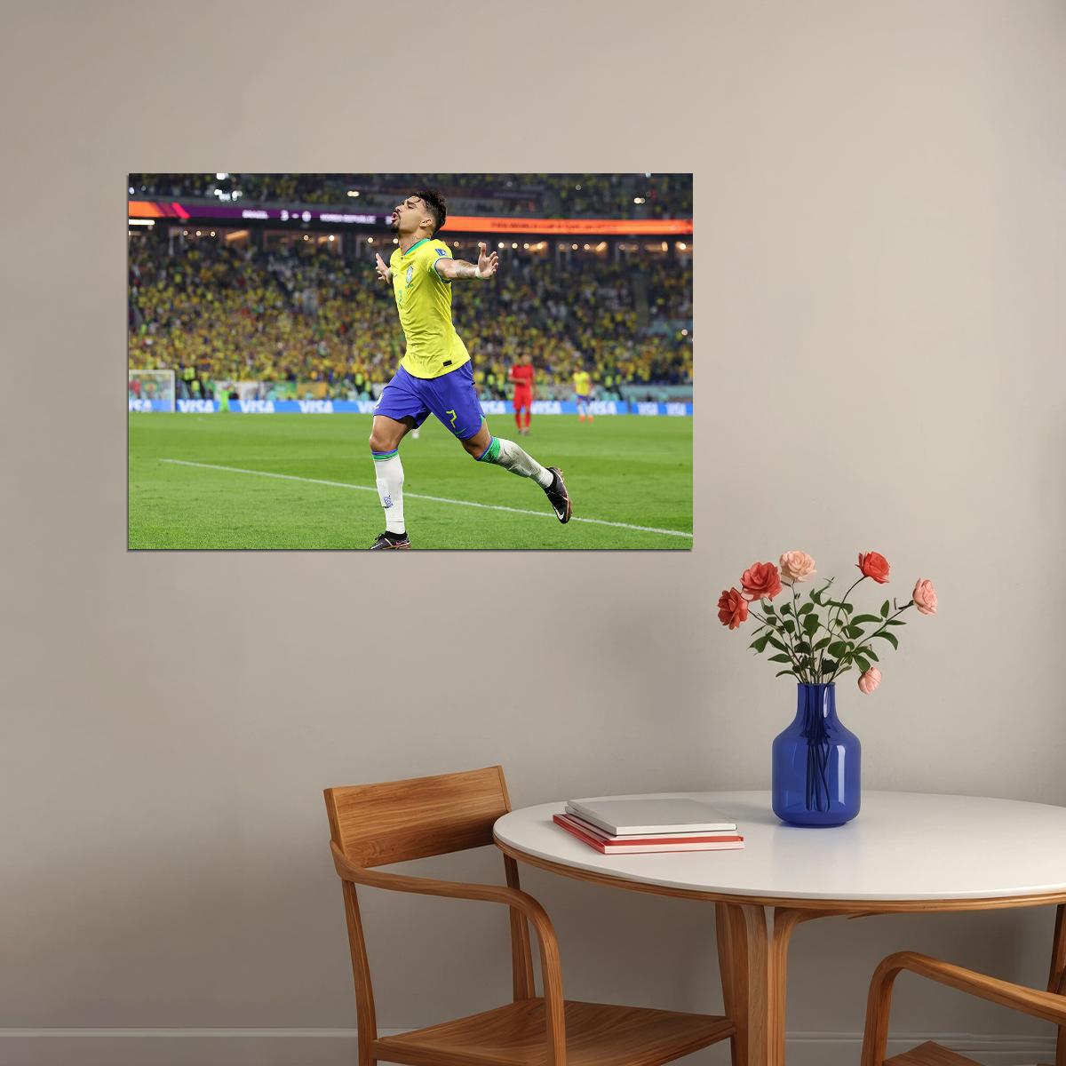 Lucas Paqueta Goal Celebration Brazil World Cup Fans Poster Wall Art Print Home Wall Decor - xonomax
