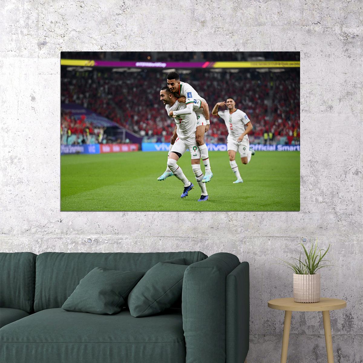 Hakim Ziyech Goal Celebration Morocco World Cup Poster Wall Art Print Home Wall Decor - xonomax