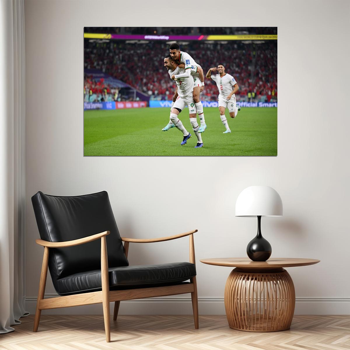 Hakim Ziyech Goal Celebration Morocco World Cup Poster Wall Art Print Home Wall Decor - xonomax