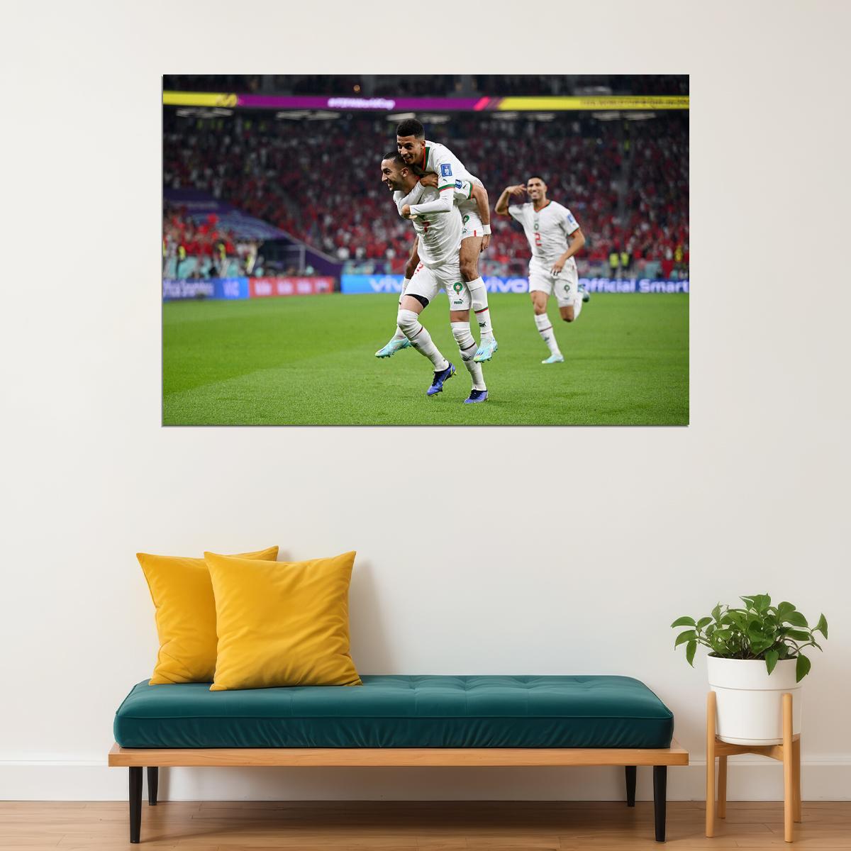 Hakim Ziyech Goal Celebration Morocco World Cup Poster Wall Art Print Home Wall Decor - xonomax