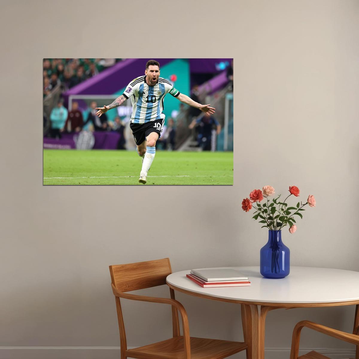 Goal Celebration Lionel Messi Argentina World Cup Poster Wall Art Print Home Wall Decor - xonomax
