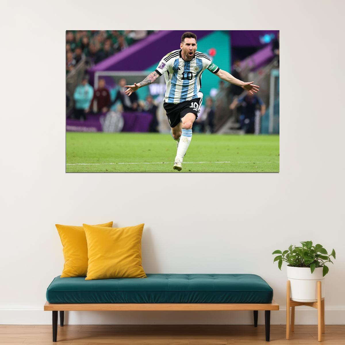 Goal Celebration Lionel Messi Argentina World Cup Poster Wall Art Print Home Wall Decor - xonomax