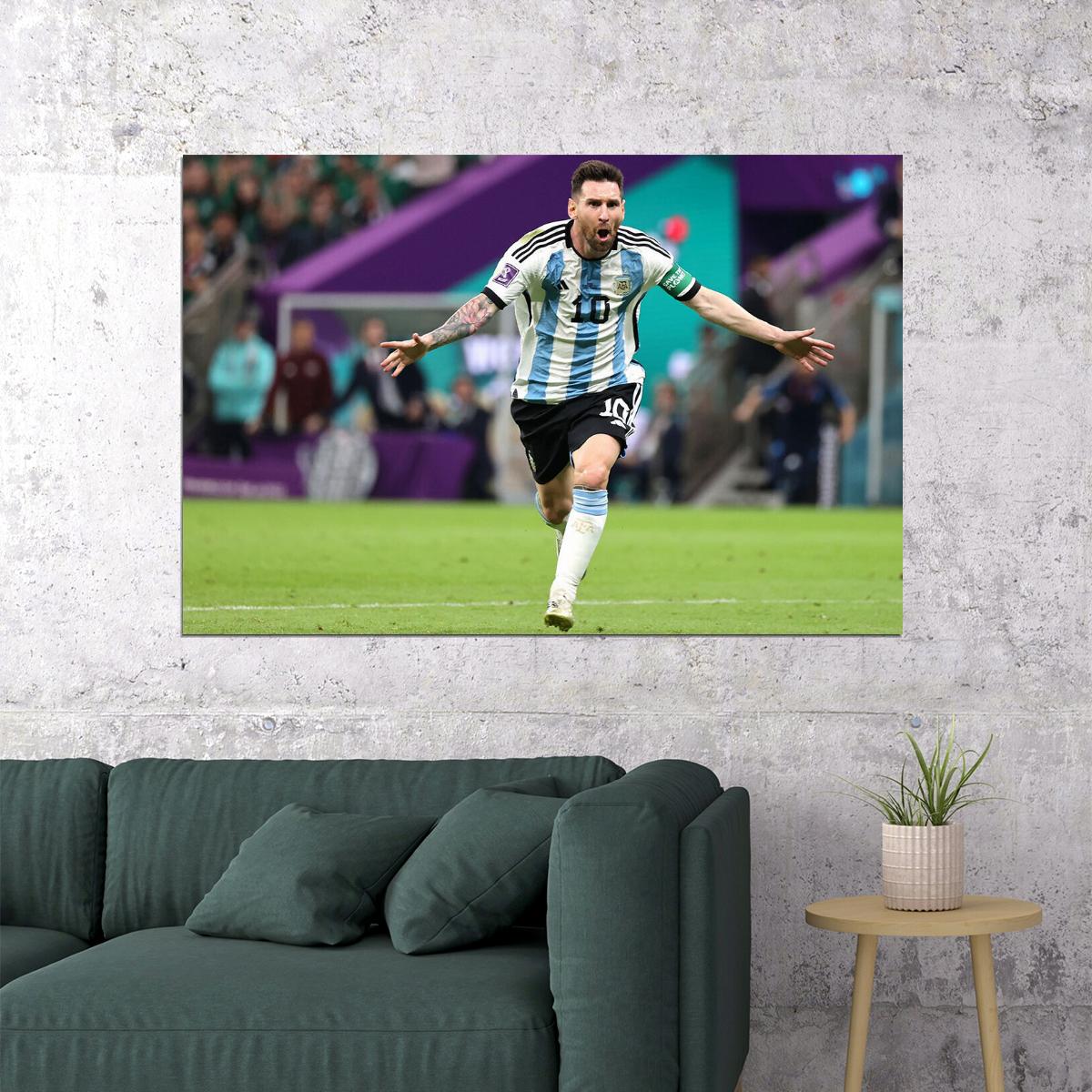 Goal Celebration Lionel Messi Argentina World Cup Poster Wall Art Print Home Wall Decor - xonomax