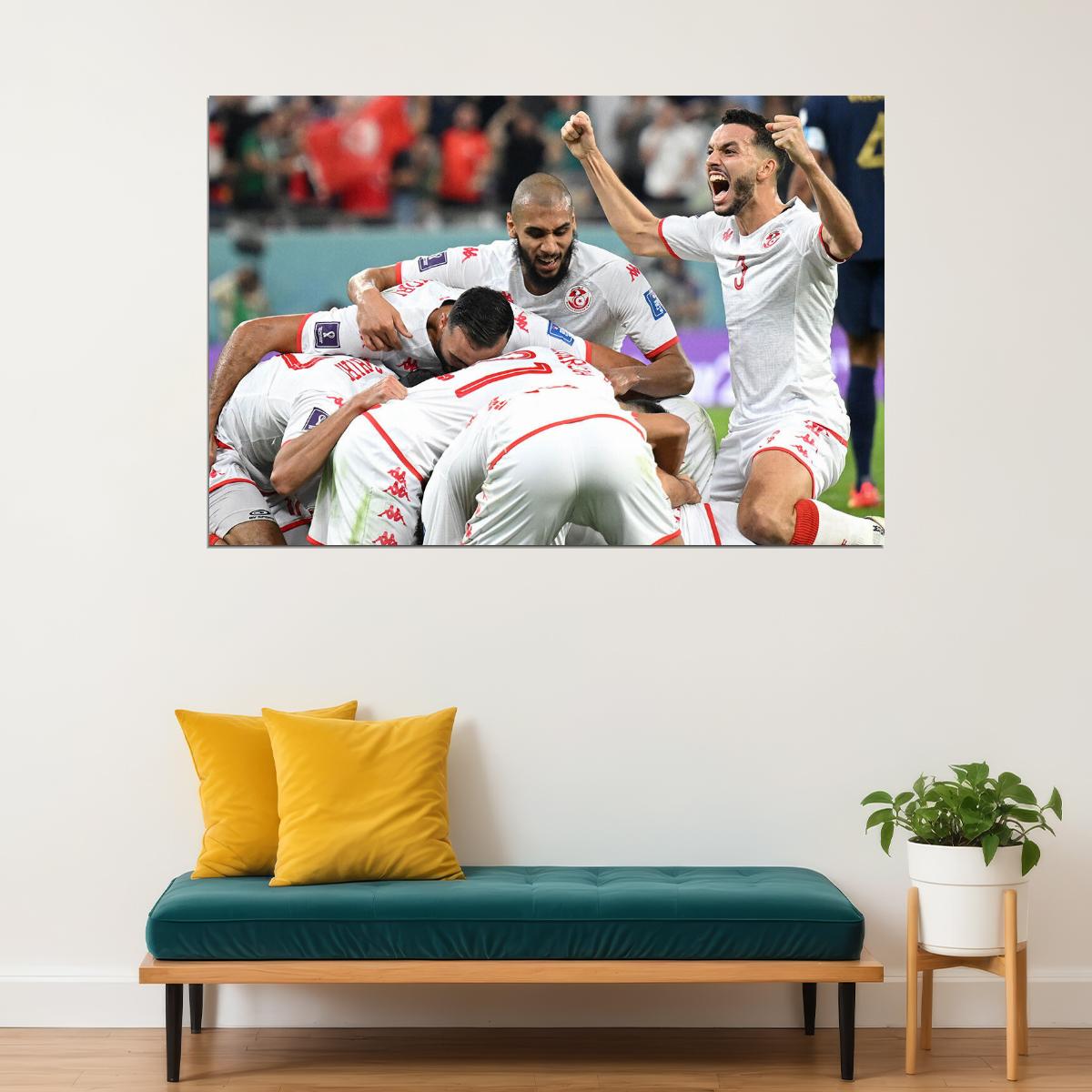 Tunisia National Football Team Goal Celebration Poster Wall Art Print Home Wall Decor