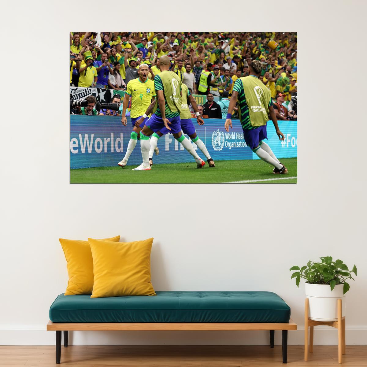 Richarlison Goal Celebration Brazil National Team Poster Wall Art Print Home Wall Decor - xonomax