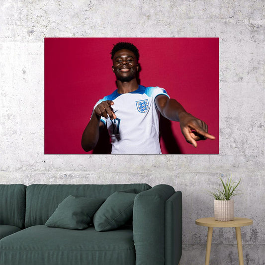 Bukayo Saka England World Soccer Fans 2022 Poster Wall Art Print Home Wall Decor - xonomax