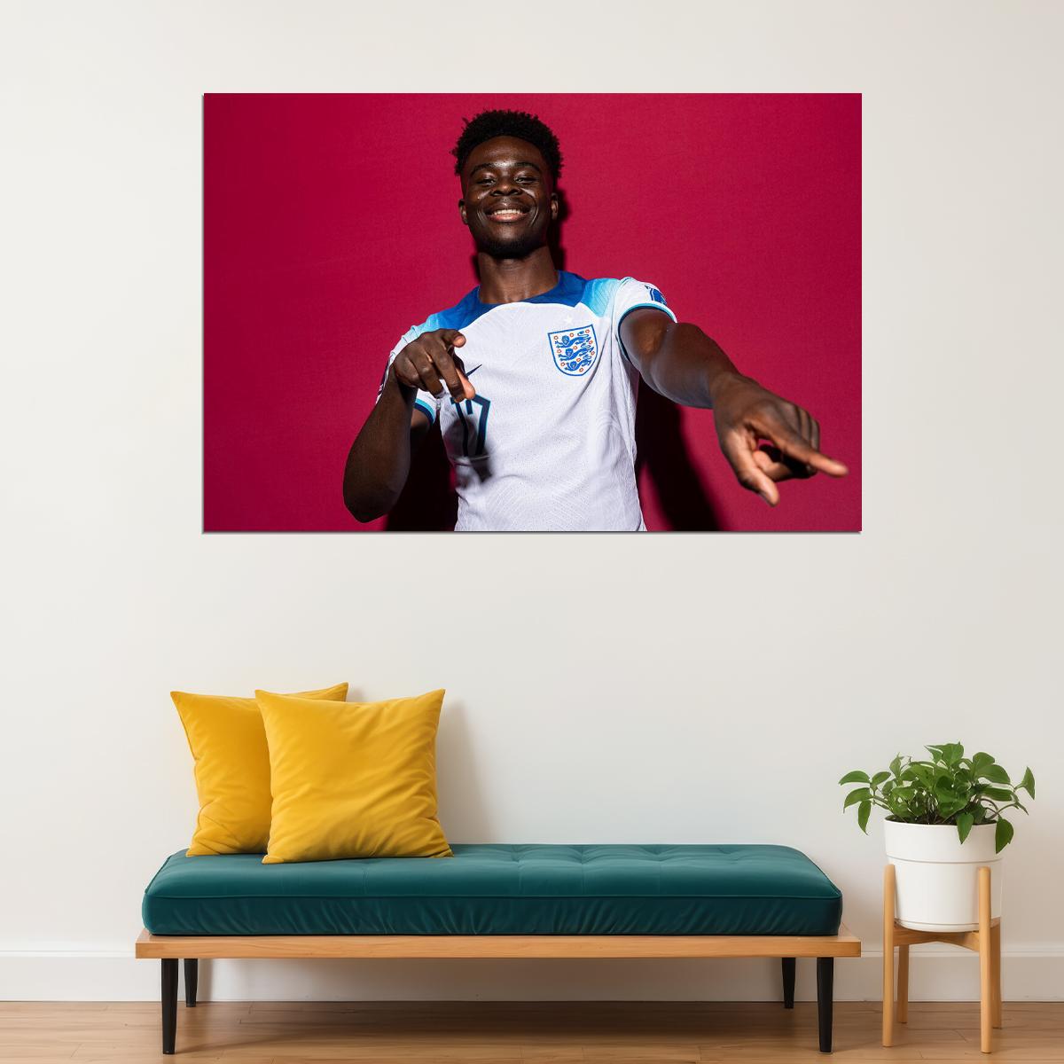 Bukayo Saka England World Soccer Fans 2022 Poster Wall Art Print Home Wall Decor - xonomax