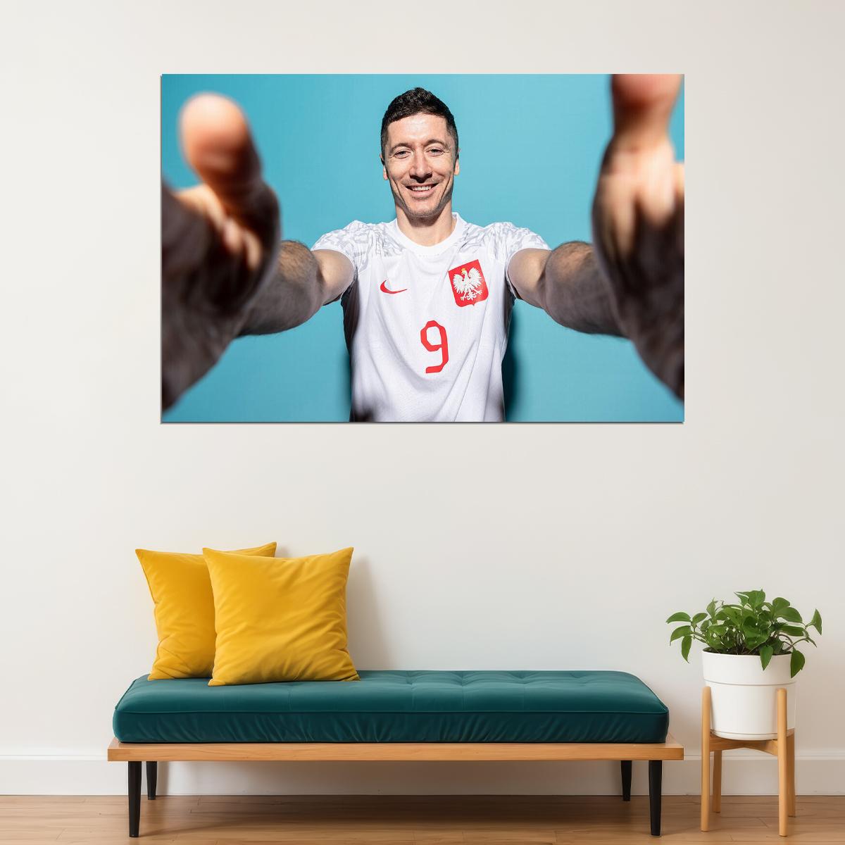 Robert Lewandowski Poland World Soccer 2022 Poster Wall Art Print Home Wall Decor