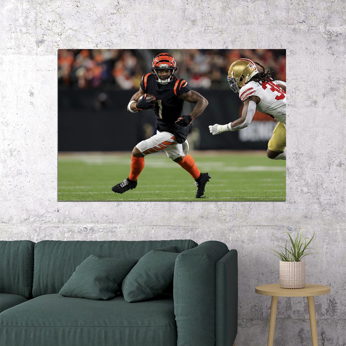 Cincinnati Bengals Offensive Rookie Football Ja'marr Chase Poster Wall Art Print Home Wall Decor - xonomax