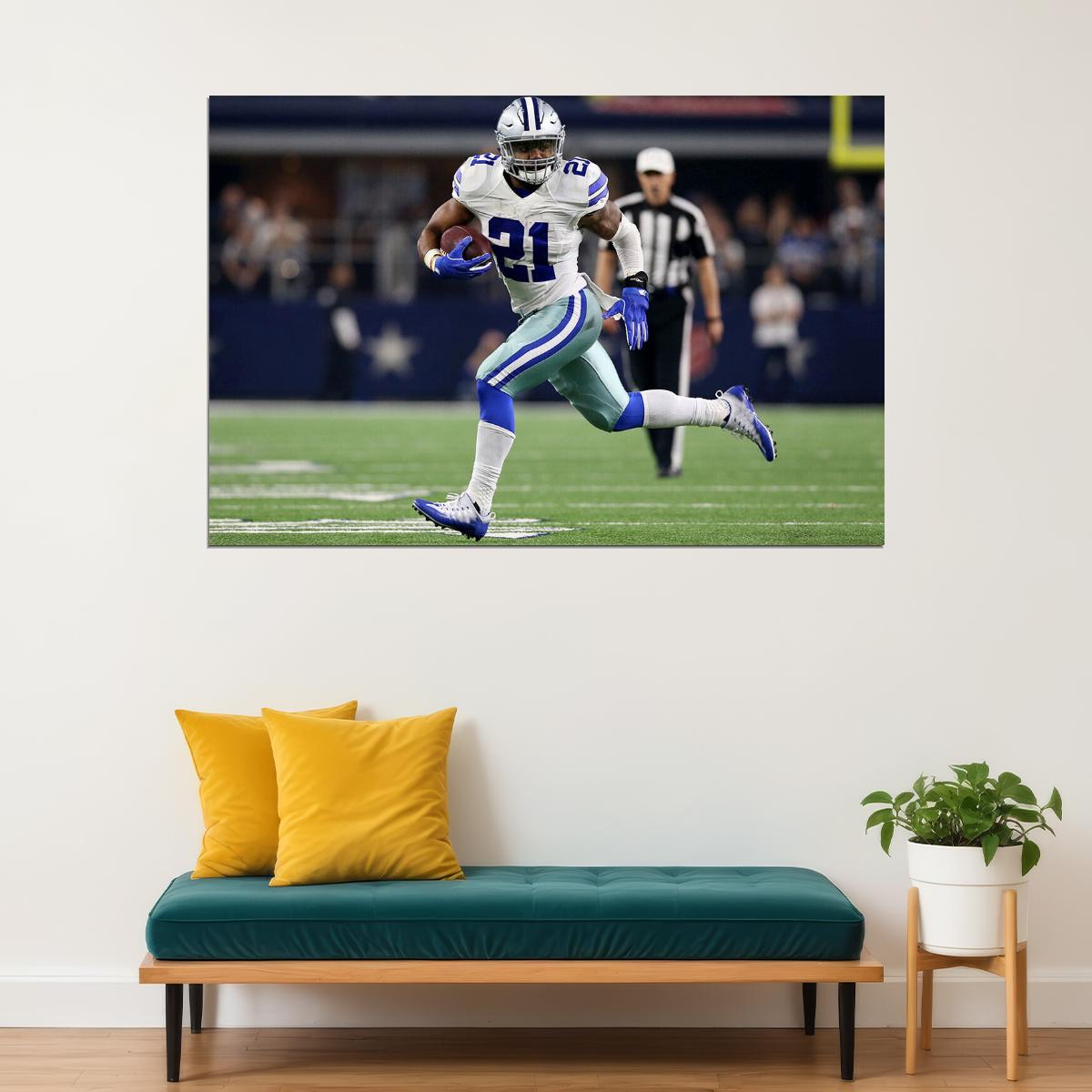 Run Ezekiel Elliott Dallas Cowboys American Football Poster Wall Art Print Home Wall Decor - xonomax