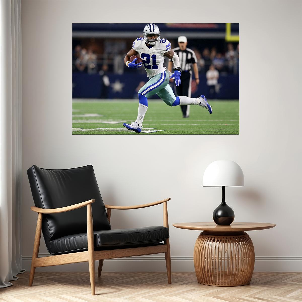 Run Ezekiel Elliott Dallas Cowboys American Football Poster Wall Art Print Home Wall Decor - xonomax