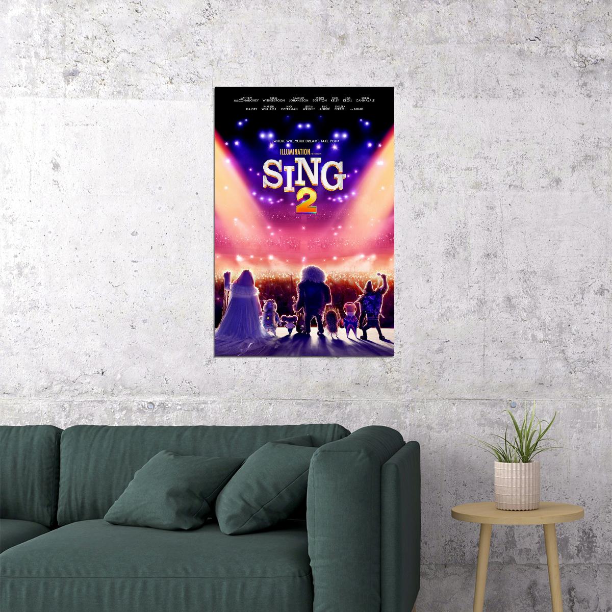 Sing 2 Movie 2021 Action Comedy Animation Poster Wall Art Print Home Wall Decor - xonomax