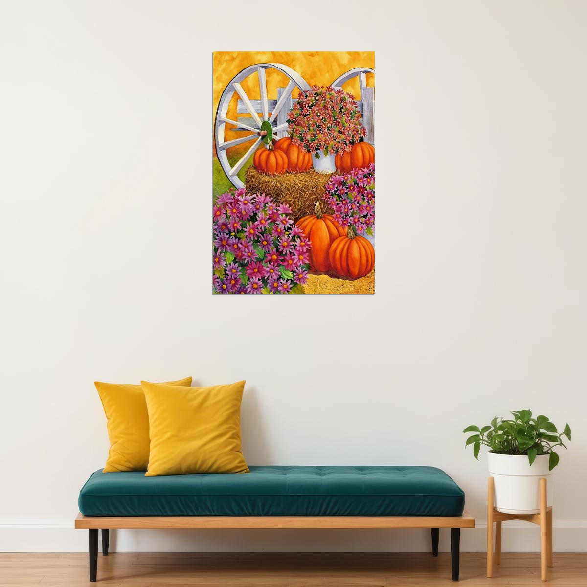 Harvest Bridge Autumn Pickup Truck Fall House Garden Flag Poster Wall Art Print Home Wall Decor - xonomax