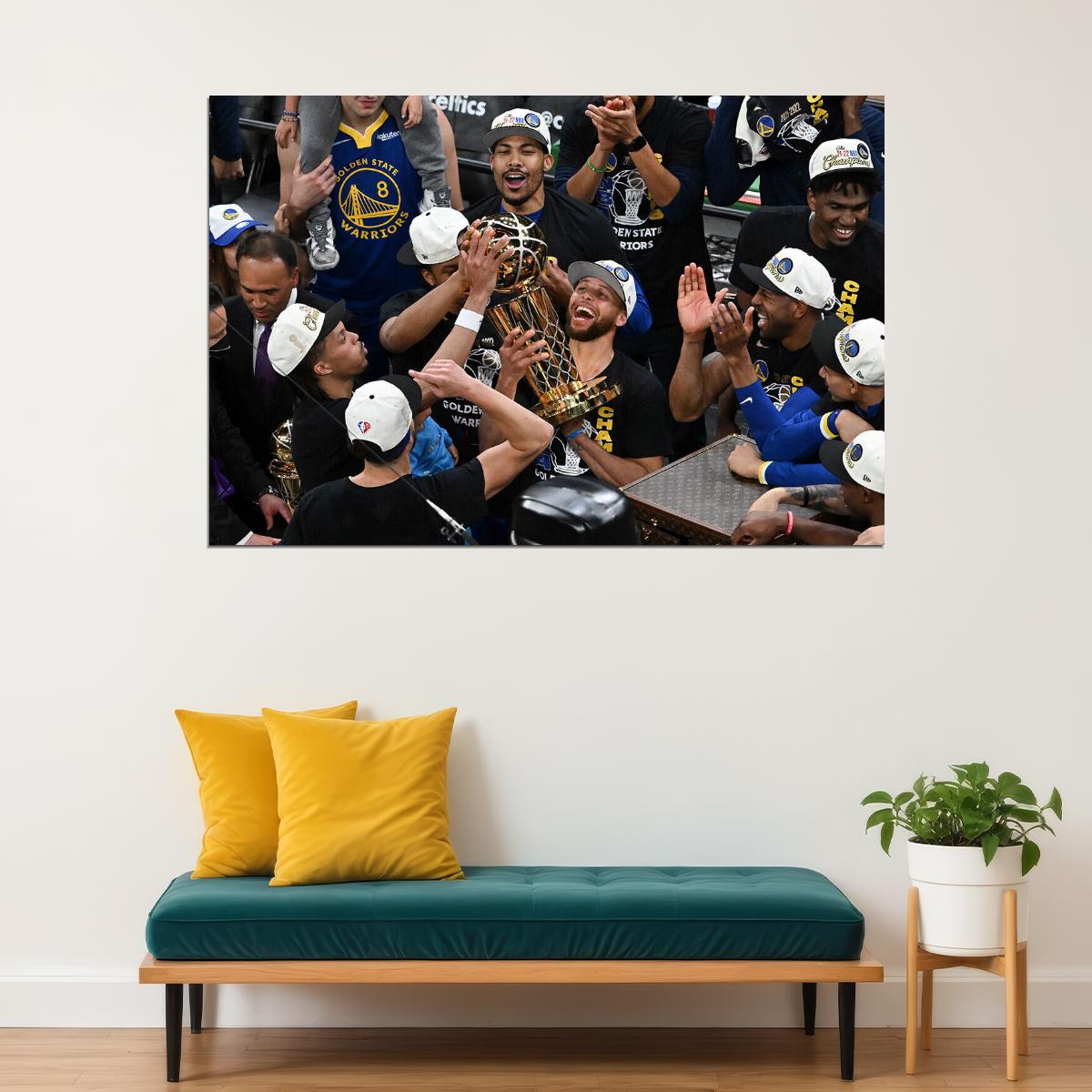 Golden State Warriors Champ Curry Lifts The Trophy Poster Wall Art Print Home Wall Decor - xonomax