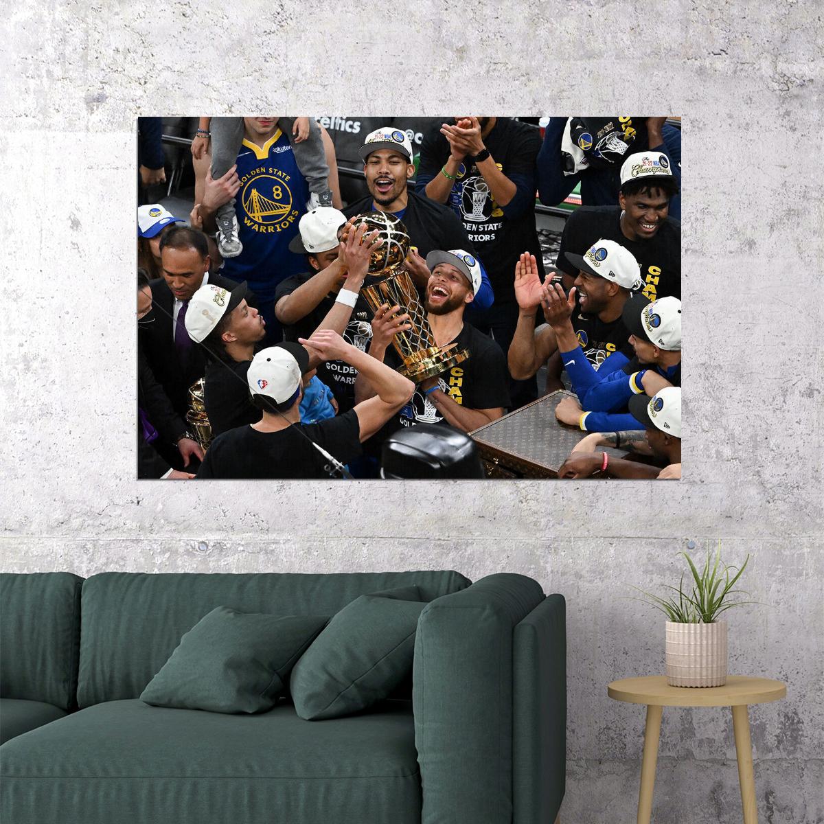 Golden State Warriors Champ Curry Lifts The Trophy Poster Wall Art Print Home Wall Decor - xonomax