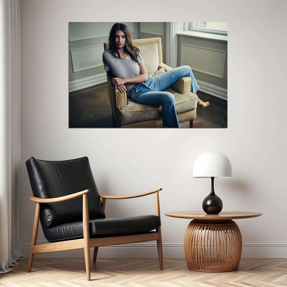 Emily Ratajkowski British-american Model Sitting On Sofa Poster Wall Art Print Home Wall Decor - xonomax