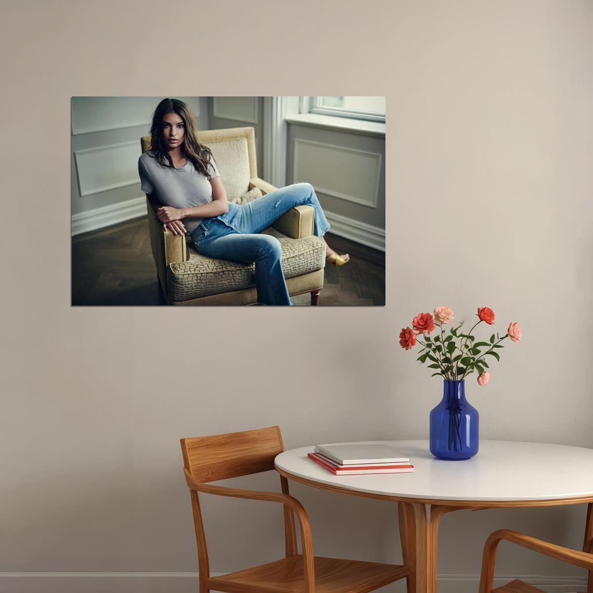 Emily Ratajkowski British-american Model Sitting On Sofa Poster Wall Art Print Home Wall Decor - xonomax