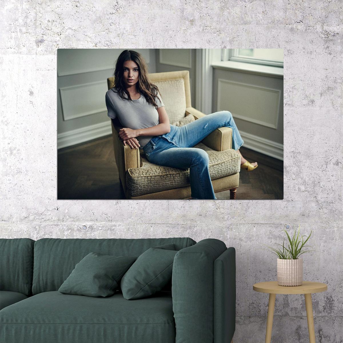 Emily Ratajkowski British-american Model Sitting On Sofa Poster Wall Art Print Home Wall Decor - xonomax
