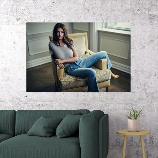 Emily Ratajkowski British-american Model Sitting On Sofa Poster Wall Art Print Home Wall Decor - xonomax