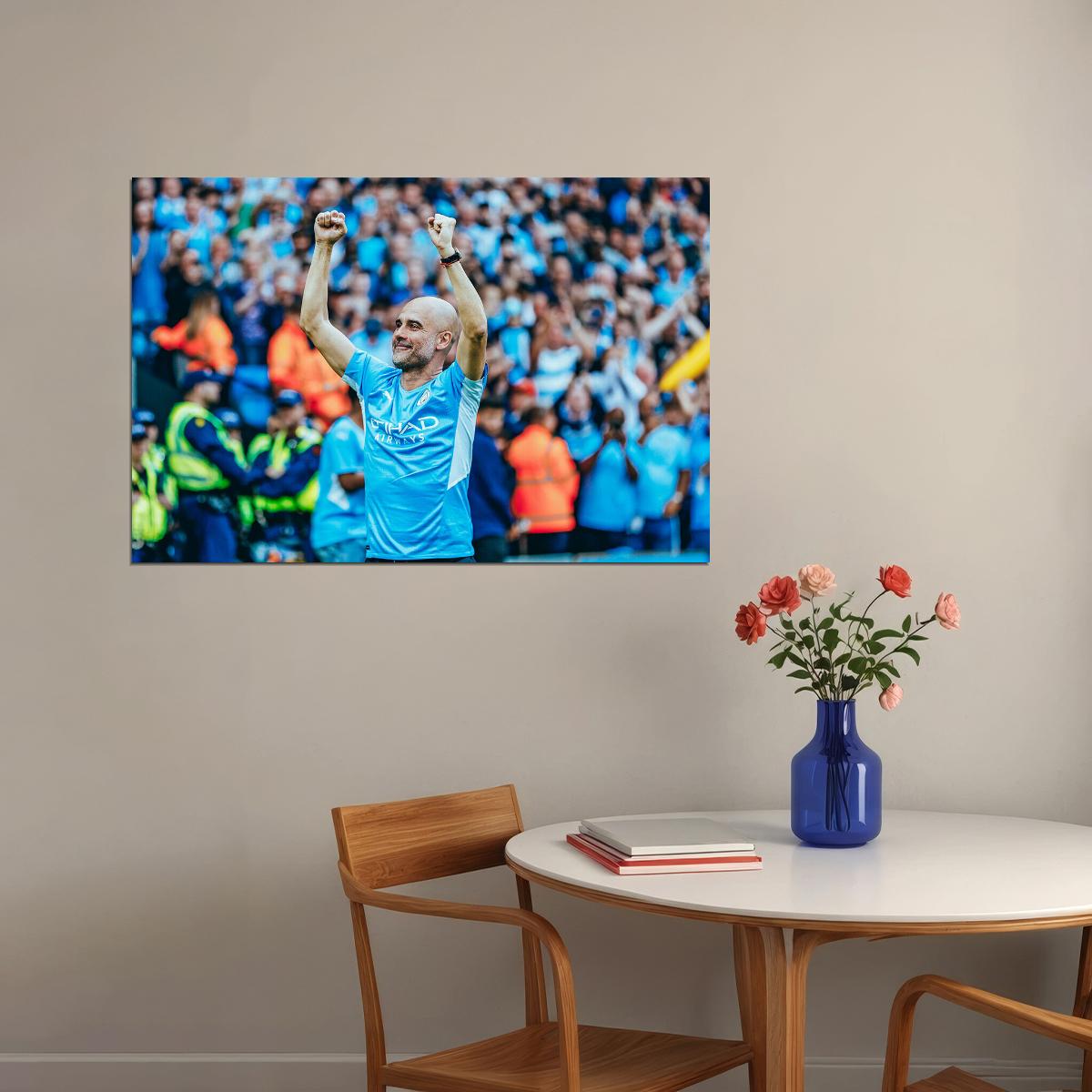 Pep Guardiola Manchester League Champions 2021/22 Poster Wall Art Print Home Wall Decor - xonomax