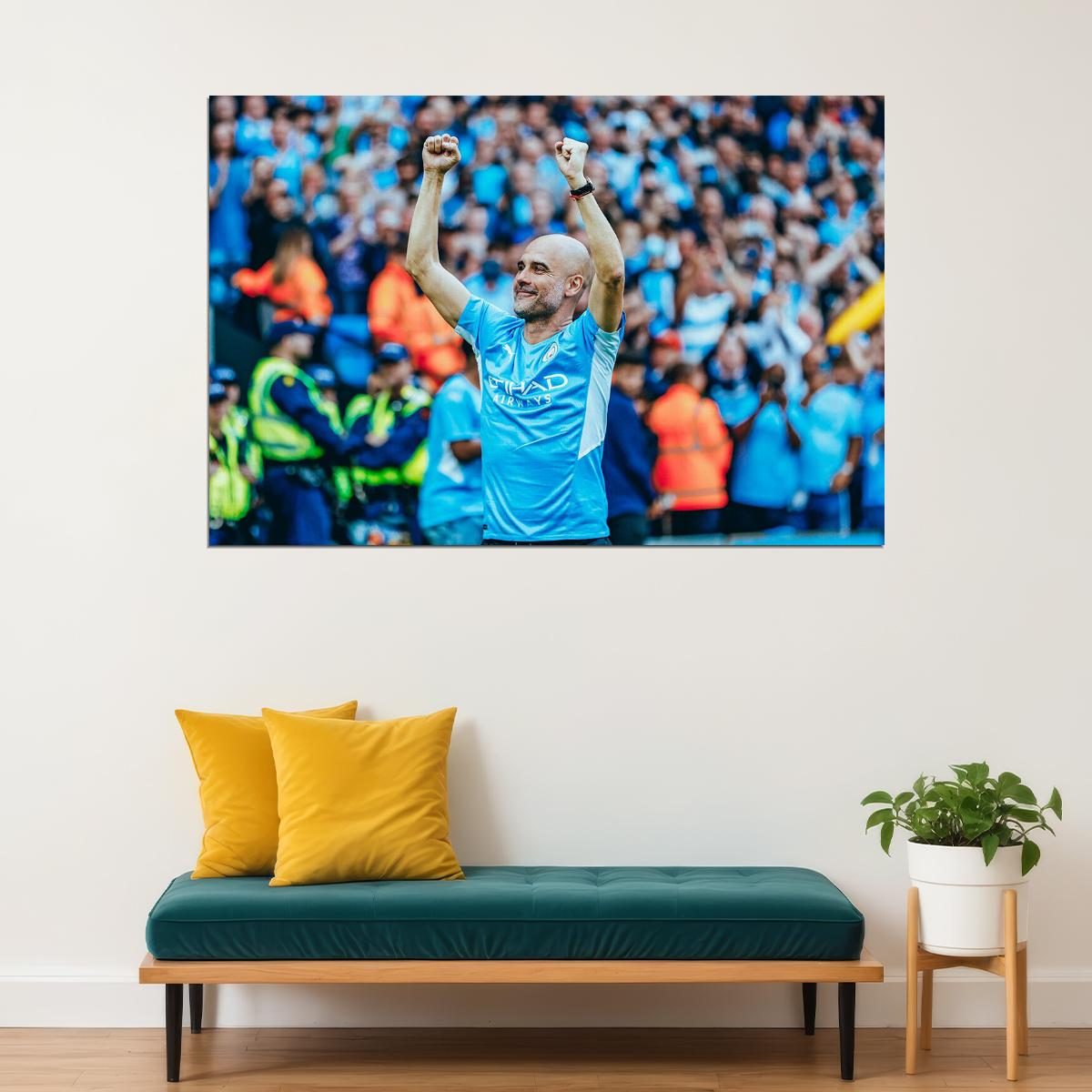 Pep Guardiola Manchester League Champions 2021/22 Poster Wall Art Print Home Wall Decor - xonomax