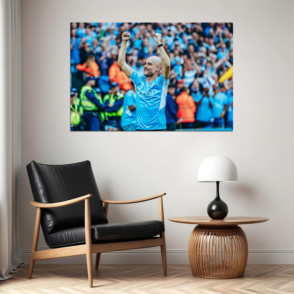 Pep Guardiola Manchester League Champions 2021/22 Poster Wall Art Print Home Wall Decor - xonomax