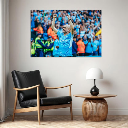 Pep Guardiola Manchester League Champions 2021/22 Poster Wall Art Print Home Wall Decor - xonomax