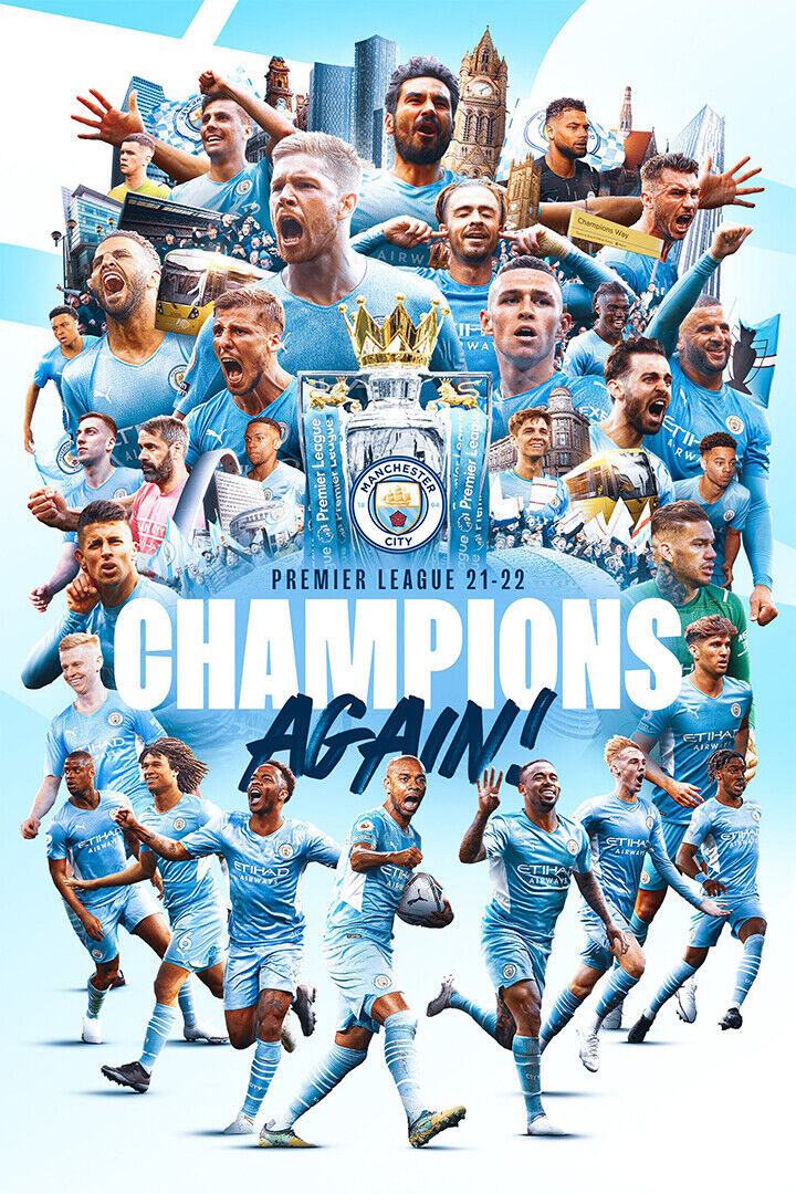 Manchester League Champions 2021/22 Poster Wall Art Print Home Wall Decor - xonomax