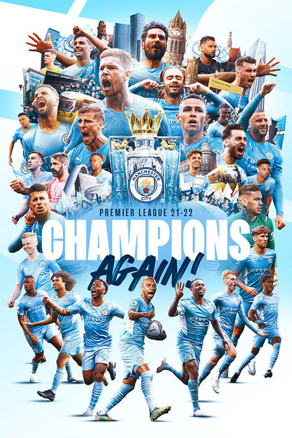Manchester League Champions 2021/22 Poster Wall Art Print Home Wall Decor - xonomax