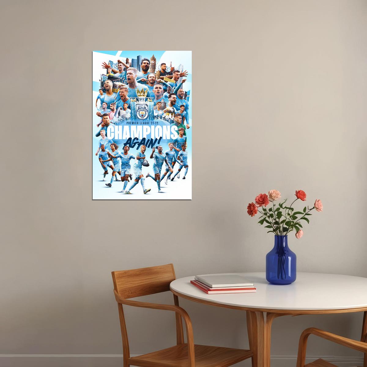 Manchester League Champions 2021/22 Poster Wall Art Print Home Wall Decor - xonomax