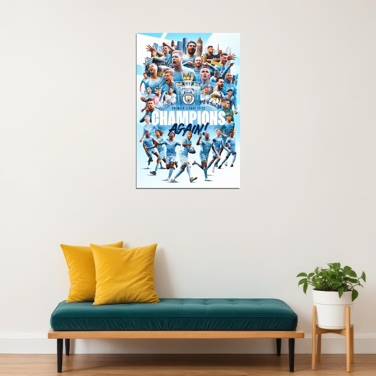 Manchester League Champions 2021/22 Poster Wall Art Print Home Wall Decor - xonomax
