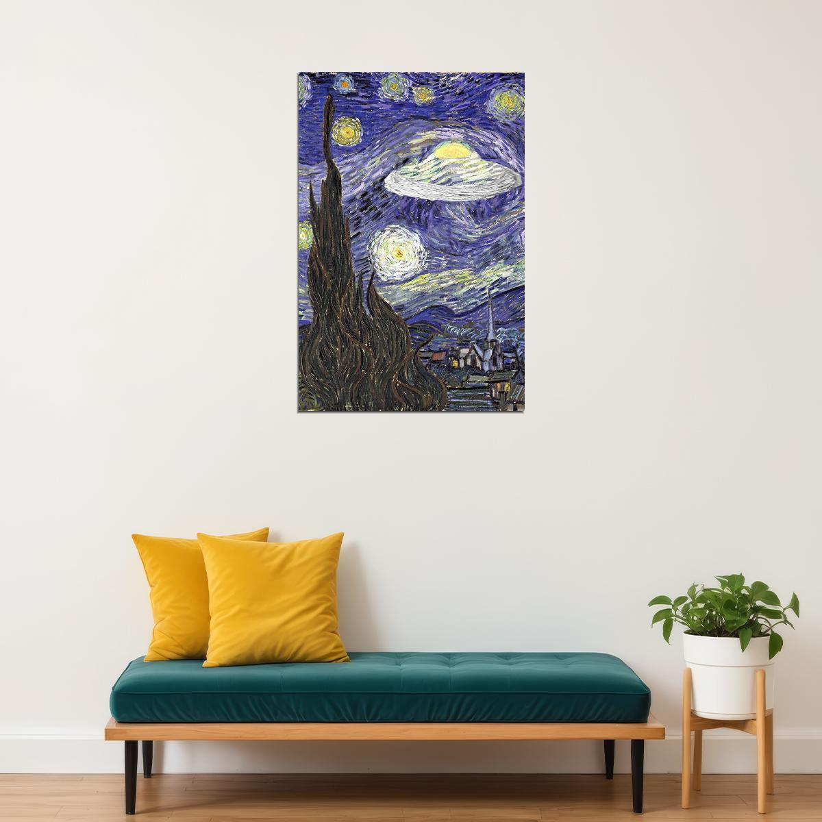 Ufo Sighting Starry Night Van Gogh Poster Wall Art Print Home Wall Decor - xonomax