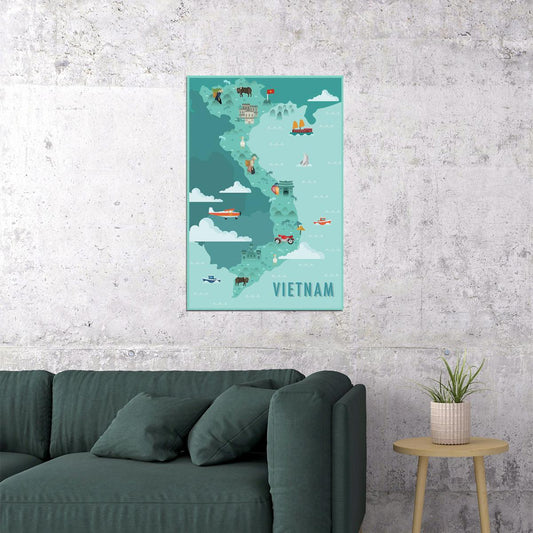 Vietnam Map Landscape Sea Cities Vintage Poster Wall Art Print Home Wall Decor - xonomax