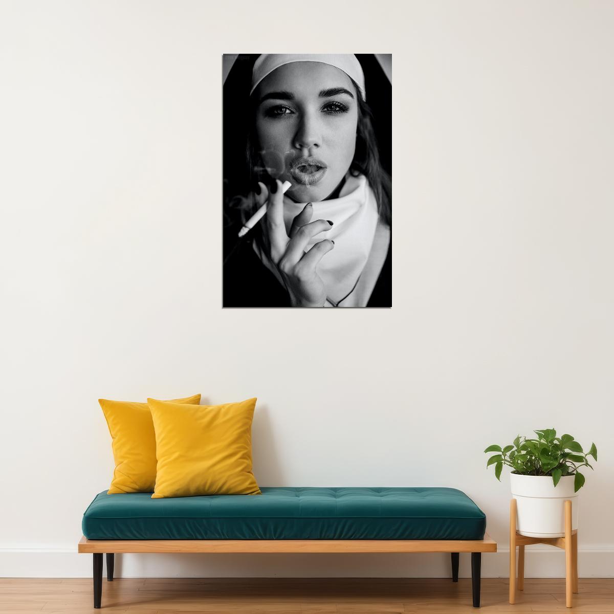 Black White Picture Rebellious Nuns Smoking Poster Wall Art Print Home Wall Decor - xonomax
