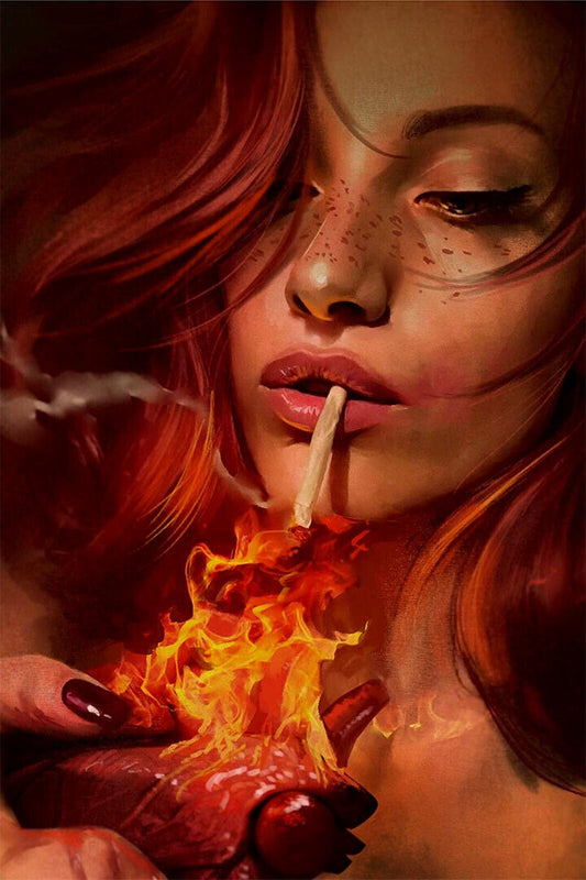 Sexy Tattoo Smoking Woman Cartoon Poster Wall Art Print Home Wall Decor - xonomax