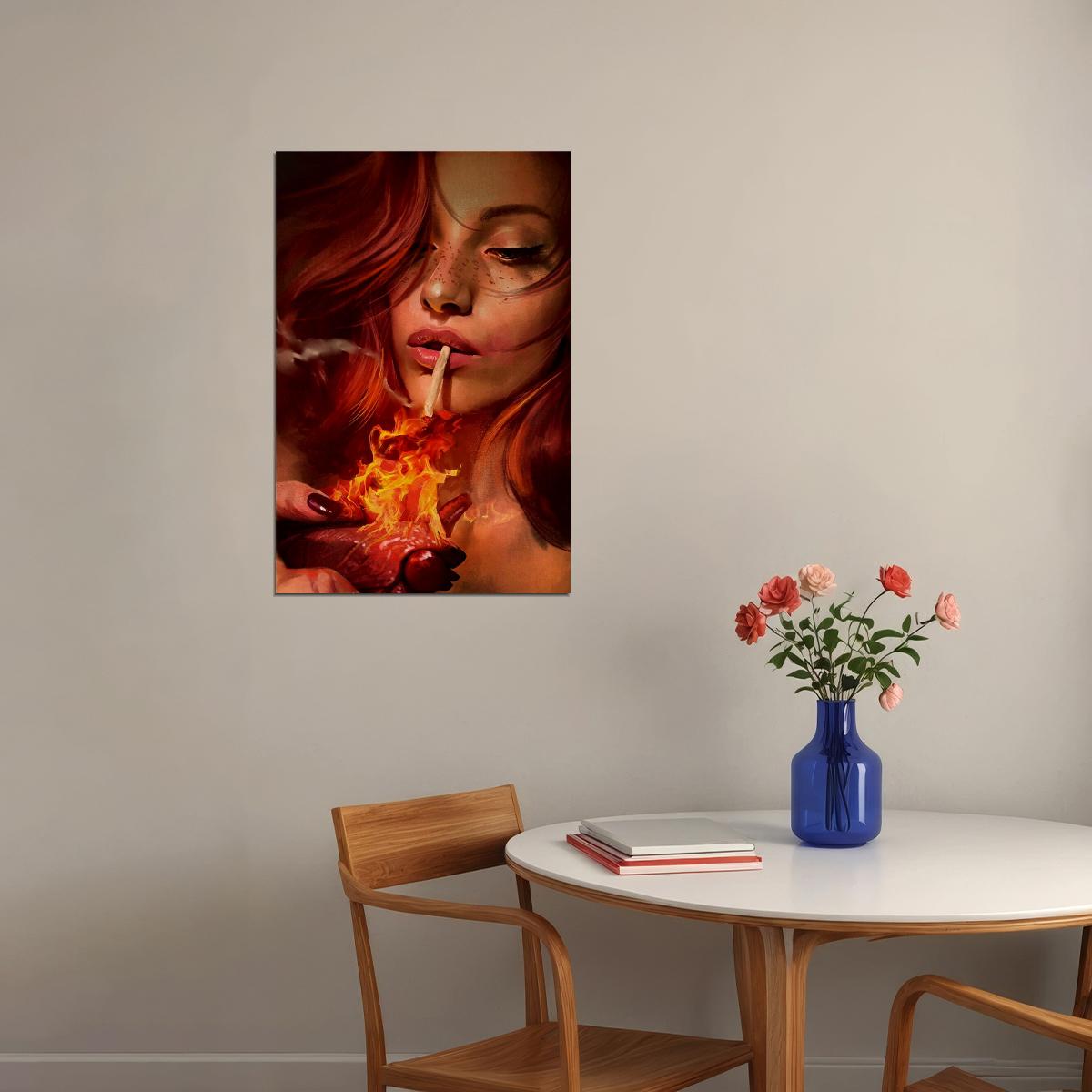 Sexy Tattoo Smoking Woman Cartoon Poster Wall Art Print Home Wall Decor - xonomax