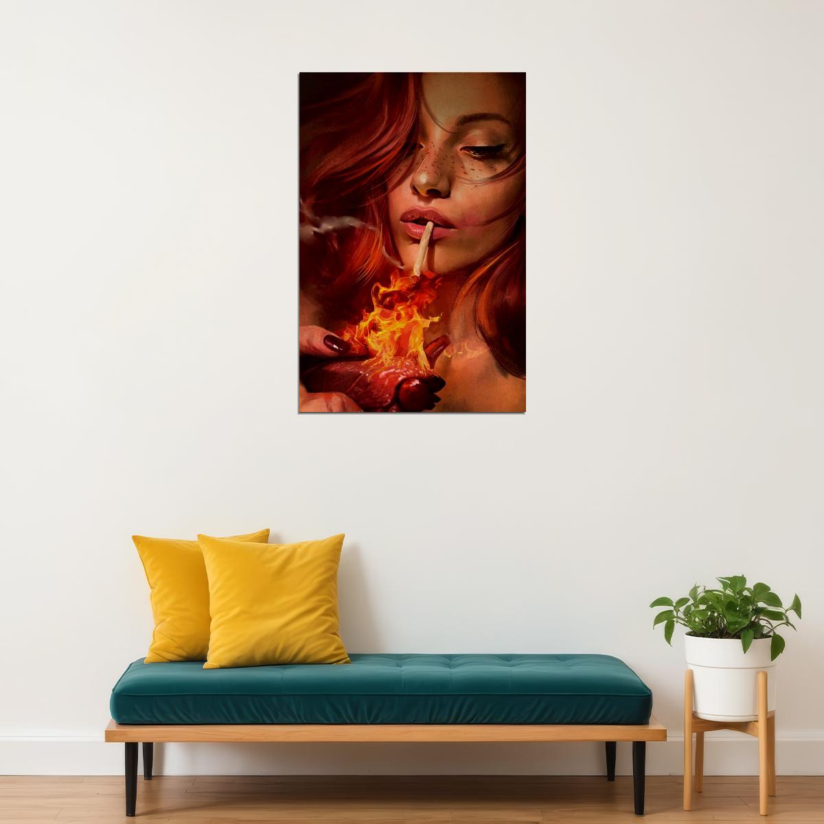 Sexy Tattoo Smoking Woman Cartoon Poster Wall Art Print Home Wall Decor - xonomax