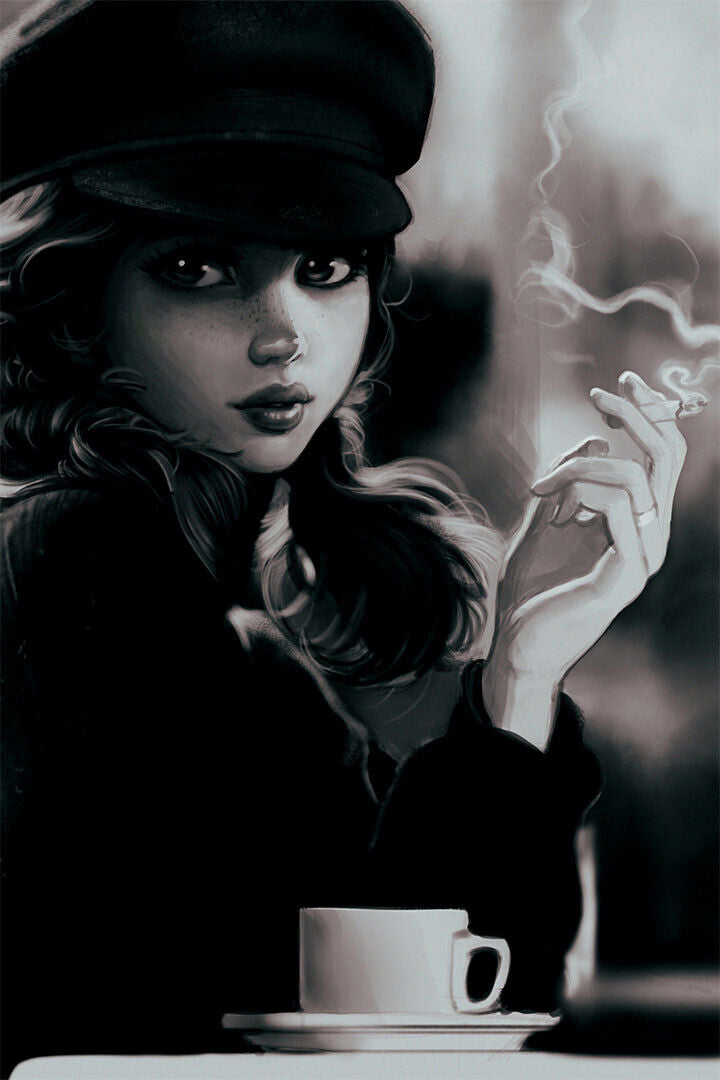 Smoking Girl Black And White Vintage Poster Wall Art Print Home Wall Decor - xonomax