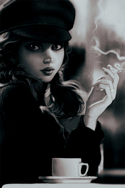 Smoking Girl Black And White Vintage Poster Wall Art Print Home Wall Decor - xonomax