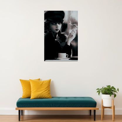 Smoking Girl Black And White Vintage Poster Wall Art Print Home Wall Decor - xonomax