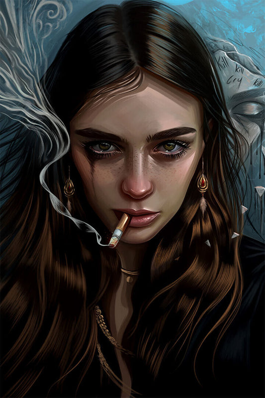 Smoking Beautiful Girl Cartoon Poster Wall Art Print Home Wall Decor - xonomax