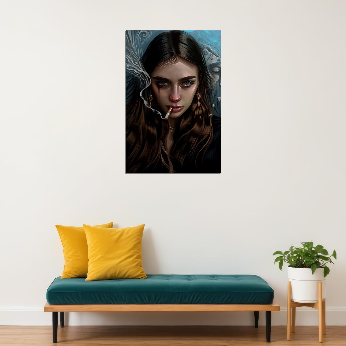 Smoking Beautiful Girl Cartoon Poster Wall Art Print Home Wall Decor - xonomax