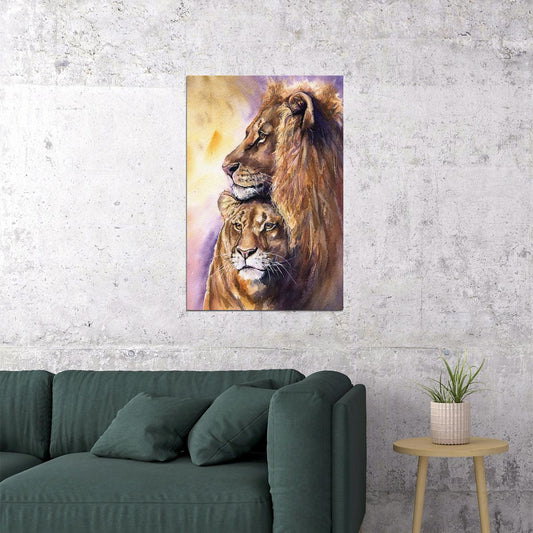 Wild Animal Lion Family Warm Love Theme Poster Wall Art Print Home Wall Decor - xonomax