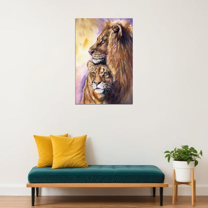 Wild Animal Lion Family Warm Love Theme Poster Wall Art Print Home Wall Decor - xonomax