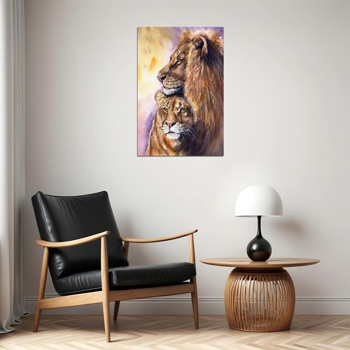 Wild Animal Lion Family Warm Love Theme Poster Wall Art Print Home Wall Decor - xonomax