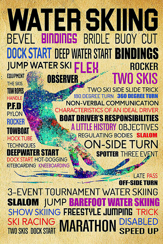 Water Skiing Word Water Sport Entertainment Atlethe Poster Wall Art Print Home Wall Decor - xonomax