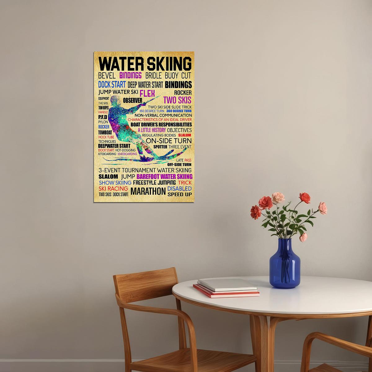 Water Skiing Word Water Sport Entertainment Atlethe Poster Wall Art Print Home Wall Decor - xonomax